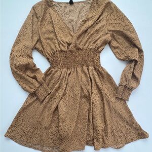 SHEIN Tan Long Sleeve Polka Dot Dress